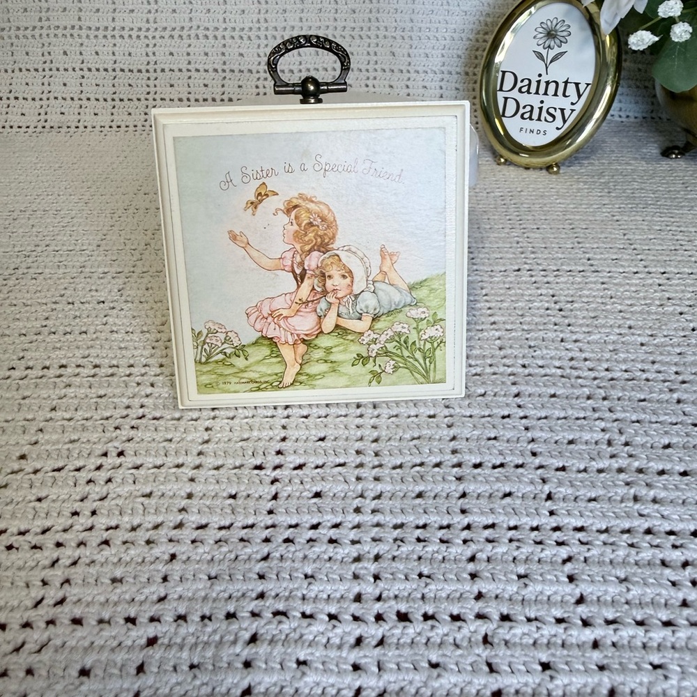 Vintage Decorative Plaque with Sisters Illustration